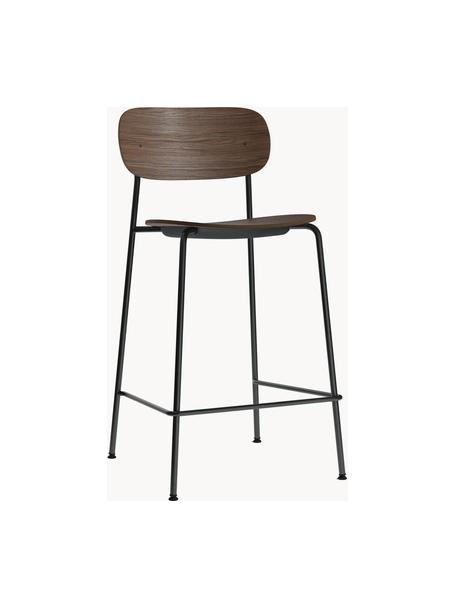 Taburete de bar de metal y madera Co, Estructura: acero con pintura en polv, Madera de roble oscura, negro, An 48 x Al 94 cm