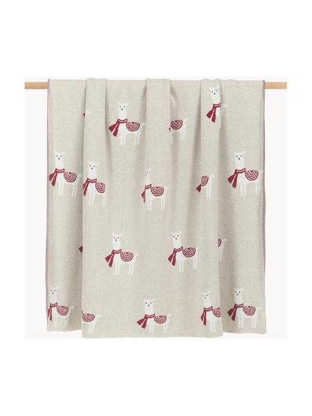 Manta de punto de algodón Alpaka, 100% algodón, Beige, rojo, blanco, An 130 x L 170 cm