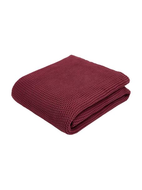 Coperta a maglia in cotone biologico rosso vino Adalyn, 100% cotone biologico, certificato GOTS, Rosso scuro, Larg. 150 x Lung. 200 cm