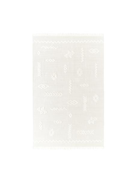 Tappeto in cotone tessuto a mano con struttura alta-bassa con frange Fenna, 100% cotone, Crema, Larg. 80 x Lung. 150 cm (taglia XS)