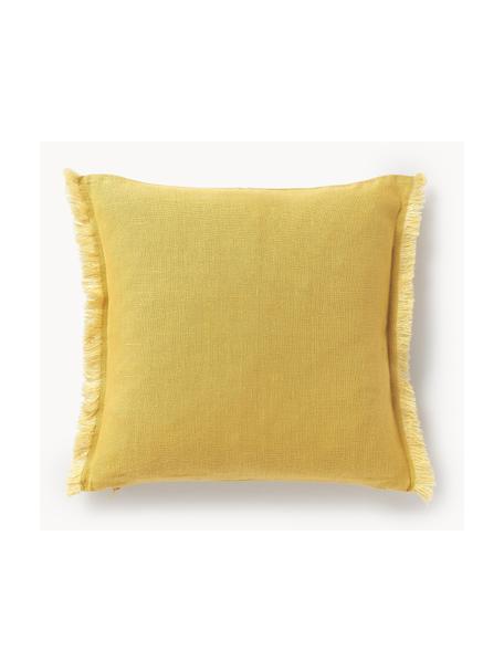 Funda de cojín de lino con flecos Luana, 100% lino

Por naturaleza, el lino tiene un tacto bastante aspero y un aspecto arrugado natural
La alta resistencia al desgarro hace que el lino sea muy resistente., Amarillo sol, An 40 x L 40 cm