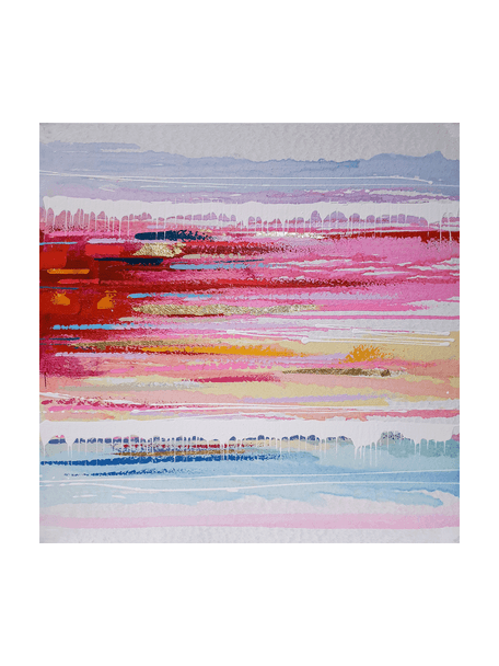 Canvasdoek Blurred Horizon, Roze, blauw, meerkleurig, B 100 x H 100 cm