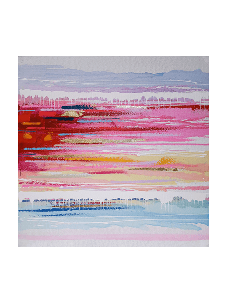 Cuadro en lienzo Blurred Horizon, Rosa, azul, multicolor, An 100 x Al 100 cm
