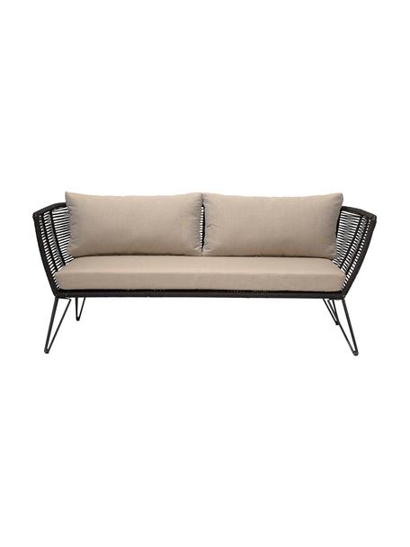 Canapé de jardin 2 places en plastique tressé Mundo, Noir, beige, larg. 175 x prof. 74 cm