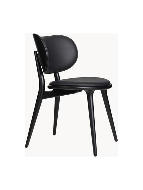Chaise en bois artisanale avec assise en cuir Rocker, Noir, larg. 52 x prof. 44 cm