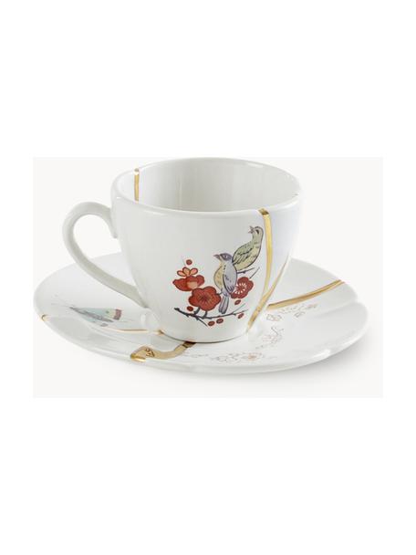 Taza de café con platito Kintsugi, Blanco, dorado, Ø 6 x Al 5 cm, 75 ml