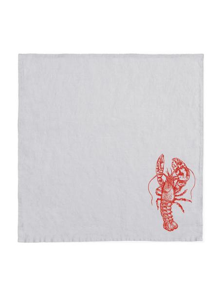 Serviette en lin sérigraphiée à la main Homard, 100 % pur lin, Gris clair, rouge, larg. 45 x long. 45 cm