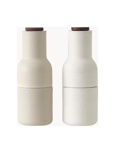 Designer zout- en pepermolen van keramiek Bottle Grinder met walnootdeksel, set van 2, Frame: keramiek, Deksel: walnootkleurig, Lichtbeige, wit, donker hout, Ø 8 x H 21 cm