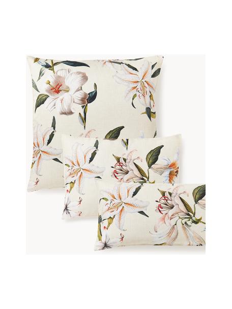 Baumwollsatin-Kopfkissenbezug Flori mit Blumen-Print, Webart: Satin Fadendichte 210 TC,, Hellbeige, Mehrfarbig, B 50 x L 70 cm