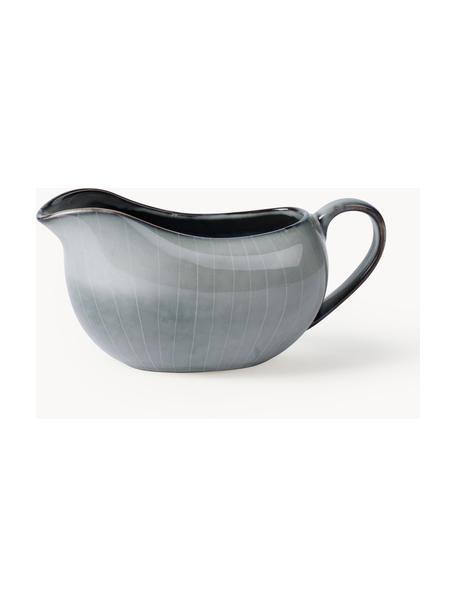 Handgemachte Sauciere Nordic Sea, Steingut, glasiert, Graublau, gesprenkelt, B 18 x H 10 cm