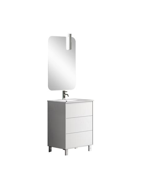 Waschtisch-Set Ago, 4-tlg., Füße: Metall, beschichtet, Spiegelfläche: Spiegelglas, Rückseite: ABS-Kunststoff, Weiß, Set mit verschiedenen Größen