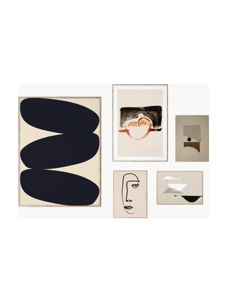 Set 5 poster con cornice Artwall no. 12, Cornice: legno di pino, Tonalità beige e nere, Set in varie misure