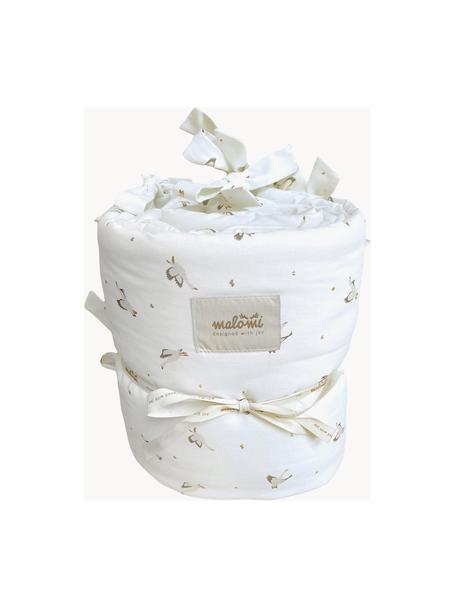 Handgefertigte Baby-Bettumrandung Comfort, Bezug: 100 % Baumwolle, Off White, Gansen-Motiv, B 28 x L 120 cm