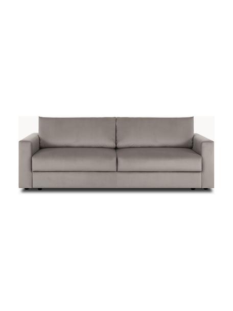 Sofá cama de terciopelo Tasha (3 plazas), con espacio de almacenamiento, Tapizado: terciopelo (100% poliéste, Estructura: madera de pino maciza, ma, Patas: plástico, Terciopelo gris pardo, An 235 x F 100 cm
