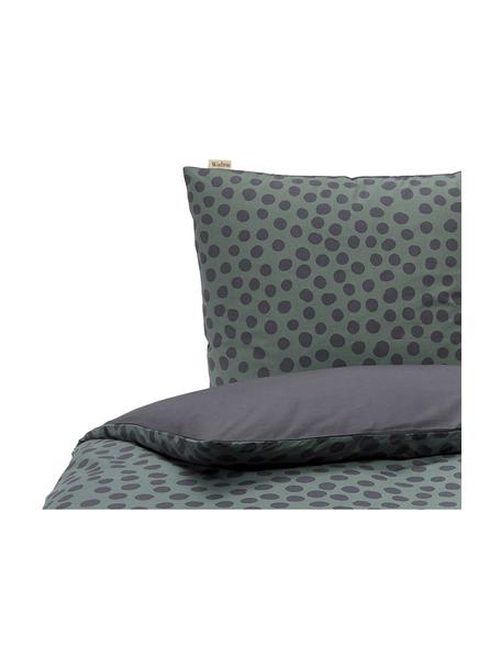Bavlnená posteľná bielizeň Spots and Dots, Tmavozelená, čierna, 135 x 200 cm + 1 vankúše 80 x 80 cm