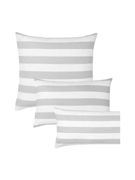 Taie d'oreiller réversible en coton rayé gris clair/blanc Lorena, Gris clair/blanc, larg. 50 x long. 70 cm