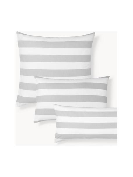 Funda de almohada doble cara de algodón a rayas Lorena, Gris claro, blanco, An 50 x L 70 cm