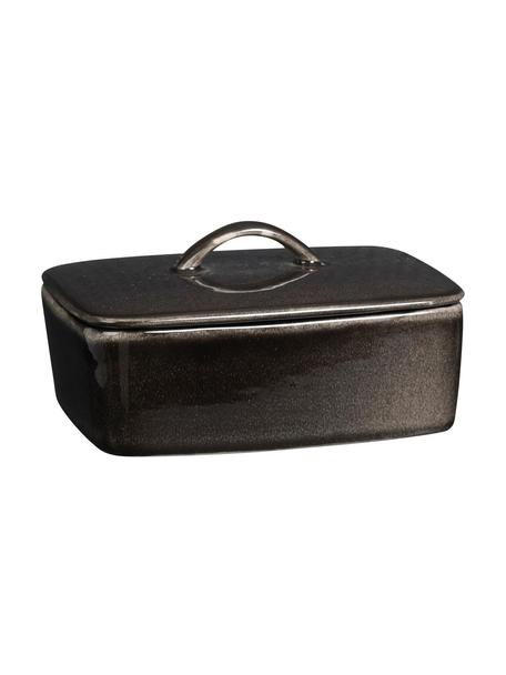 Handgemachte Butterdose Nordic Coal, Steingut, Braungrau, B 15 x H 6 x T 12 cm