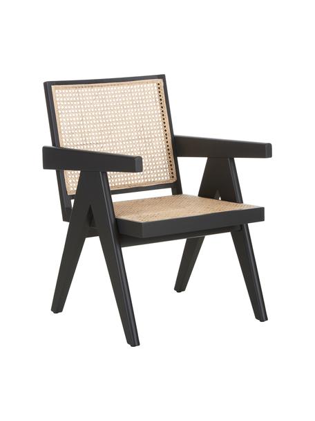 Fotel wypoczynkowy z plecionką wiedeńską Sissi, Stelaż: lite drewno bukowe, lakie, Czarny, jasny brązowy, S 58 x G 66 cm