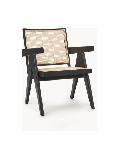 Sedia a poltrona con intreccio viennese Sissi, Struttura: legno massiccio di faggio, Seduta: rattan, Nero, beige chiaro, Larg. 58 x Prof. 66 cm