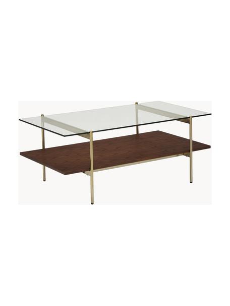 Couchtisch Valentina mit Glasplatte, Tischplatte: Glas, Ablagefläche: Mitteldichte Holzfaserpla, Gestell: Metall, galvanisiert, Eschenholzfurnier, braun lackiert, B 100 x T 53 cm