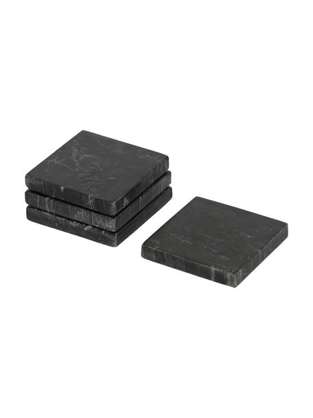 Vierkante marmeren onderzetters Johana in zwart, 4 stuks, Marmer, Gemarmerd zwart, B 10 x H 10 cm