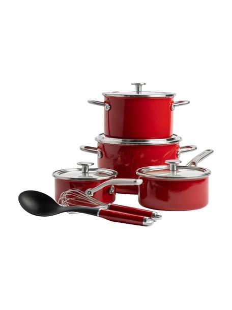 Set 10 pentole da cucina rosse KitchenAid, Coperchio: vetro, Rosso scuro, Set in varie misure