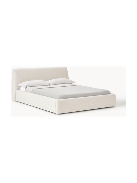 Cama tapizada en tejido bouclé Cloud, Tapizado: tejido bouclé (80% poliés, Cuerpo: madera de pino y abeto ma, Patas: madera de abedul pintada , Bouclé blanco Off White, An 140 x L 200 cm