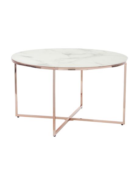 Table basse en verre marbré Antigua, Blanc-gris marbré, couleur dorée rose, Ø 80 x haut. 45 cm