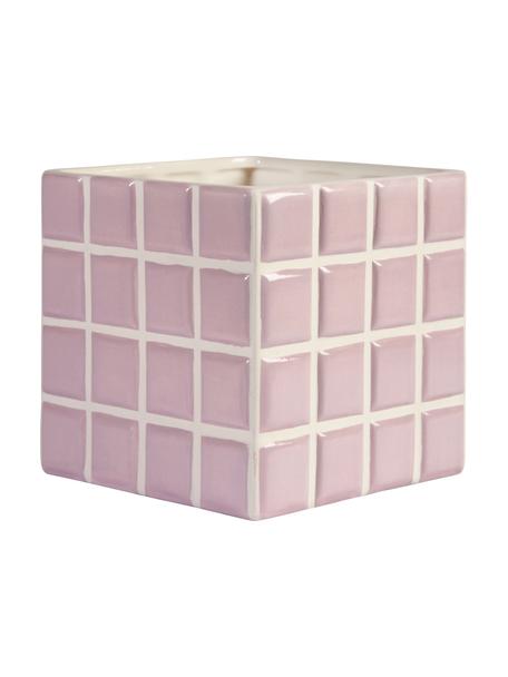 Osłonka na doniczkę z dolomitu o wyglądzie kafelków Tile, Dolomit, Lila, biały, S 14 x W 14 cm
