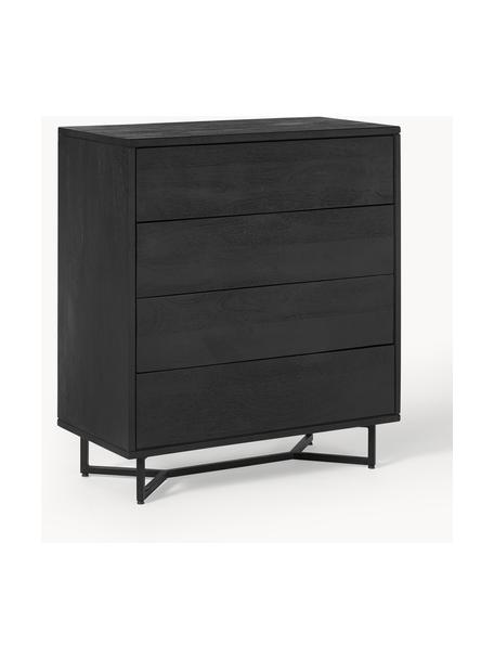 Cassettiera in legno di mango Luca, Struttura: metallo rivestito, Legno di mango laccato nero, nero, Larg. 90 x Alt. 100 cm