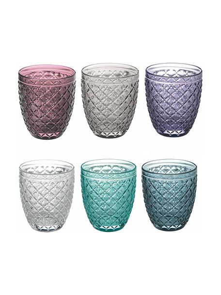 Waterglazen Castle, set van 6, Glas, Turquoise tinten, lila tinten, Ø 8 x H 10 cm
