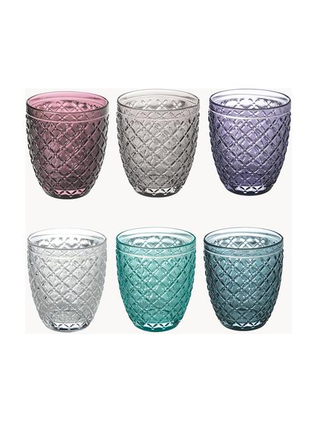Set 6 bicchieri Castle, Vetro, Tonalità turchesi, tonalità lilla, Ø 8 x Alt. 10 cm