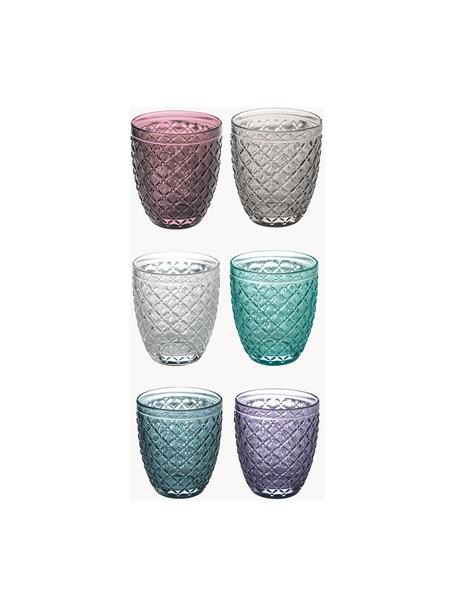 Set di 6 bicchieri acqua Rombi, Vetro, Tonalità viola e turchese, trasparenti, Ø 8 x Alt. 10 cm, 350 ml