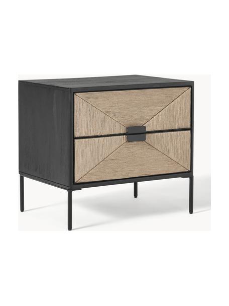 Table de chevet avec tiroirs en bois de manguier massif June, Noir, bois de manguier, larg. 55 x haut. 50 cm