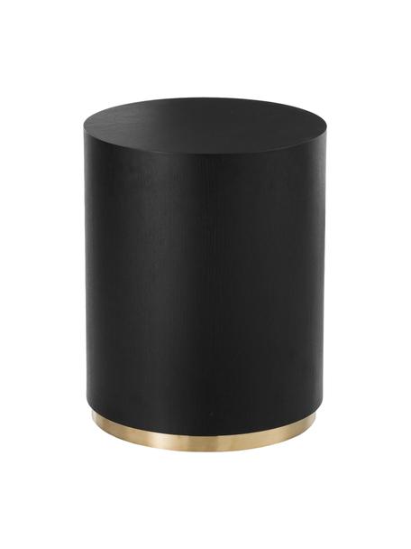 Ronde bijzettafel Clarice, Frame: MDF met essenhoutfineer, Voet: gecoat metaal, Zwart, goudkleurig, Ø 40 x H 50 cm