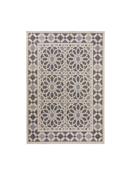 Tapis d'extérieur à motif floral River, 100 % polypropylène, Tons bleus, beige clair, larg. 140 x long. 190 cm (taille S)