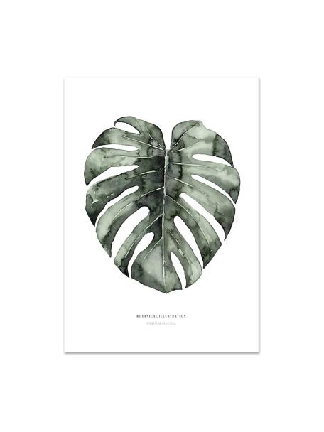 Poster Urban Monstera, Digitale print op papier, 200 g/m², Wit, groen, 21 x 30 cm