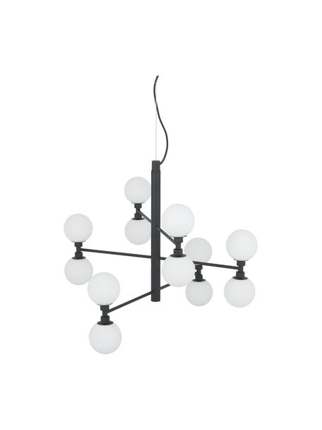 Grote hanglamp Grover met glazen bollen in zwart, Baldakijn: gepoedercoat metaal, Zwart, wit, Ø 70  x H 56 cm