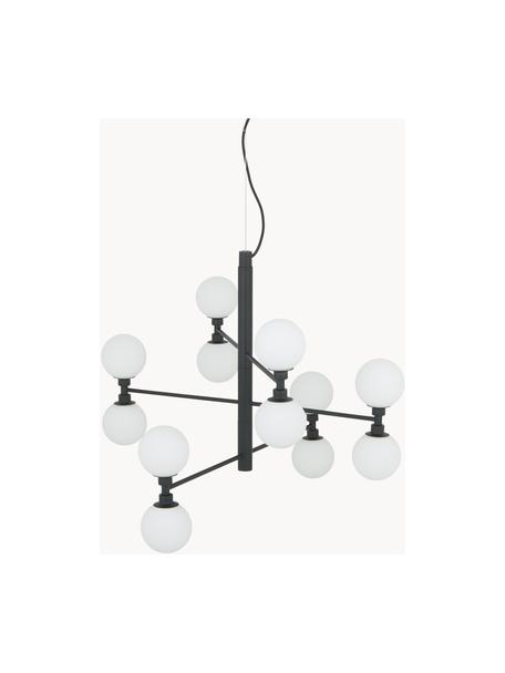 Lampada a sospensione grande con sfere in vetro Grover, Baldacchino: metallo verniciato a polv, Paralume: vetro opale, Bianco nero, Ø 70 x Alt. 56 cm