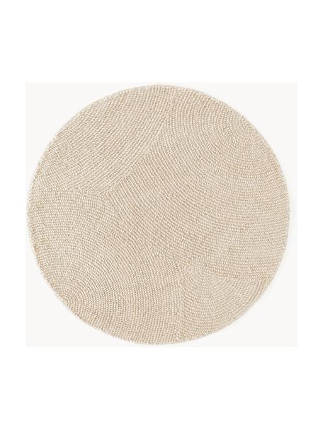 Kulatý ručně všívaný koberec s nízkým vlasem vyrobený z recyklovaných materiálů Eleni, 100 % polyester, Béžová, Ø 120 cm (velikost S)