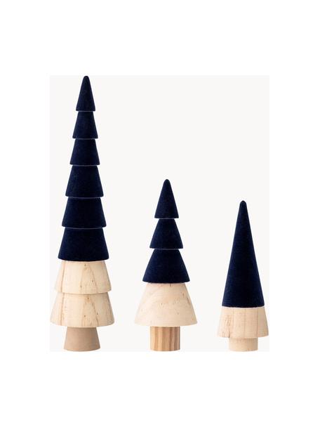 Sapin décoratif en velours Thace, 3 élém., Bois, velours de polyester, Bleu foncé, bois, Lot de différentes tailles