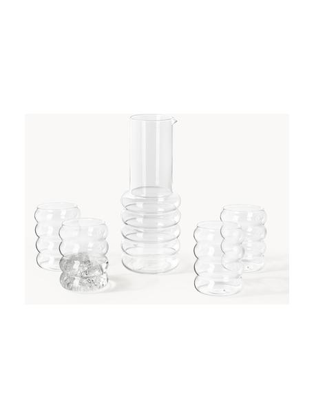 Mondgeblazen waterkaraf Bubbly met waterglazen, set van 5, Borosilicaatglas, mondgeblazen 

Ontdek de veelzijdigheid van servies van borosilicaatglas thuis! 
Borosilicaatglas is een hoogwaardig, betrouwbaar en robuust materiaal. Het wordt gekenmerkt door zijn uitzonderlijke hittebestendigheid en is daarom bestand tegen extreme temperaturen. Het is daarom bijzonder geschikt voor warme dranken. Vergeleken met conventioneel glas is borosilicaatglas door zijn samenstelling en structuur beter bestand tegen breken en barsten., Transparant, Set met verschillende formaten