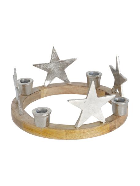 Kerzenhalter Hemlund, Kerzenhalter: Metall, Sockel: Holz, Silberfarben, Helles Holz, Ø 26 x H 12 cm