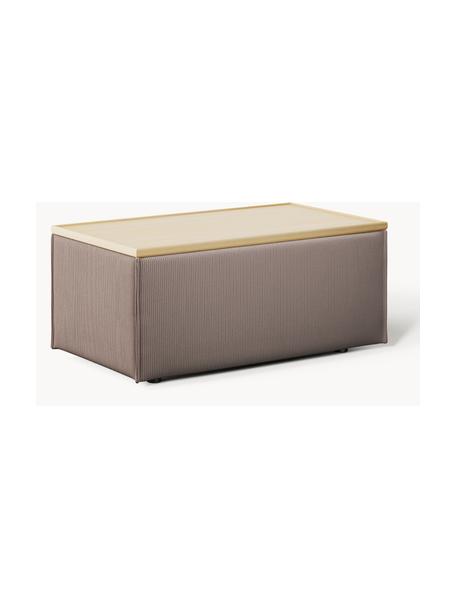 Sofa-Hocker Lennon aus Cord mit Stauraum, Bezug: Cord (92 % Polyester, 8 %, Tablett: Eichenholz, Spannplatte m, Gestell: Spanplatte, mitteldichte , Cord Taupe, helles Eichenholz, B 88 x T 50 cm