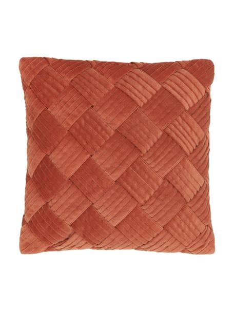 Fluwelen kussenhoes Sina in roodbruin met structuurpatroon, Fluweel (100% katoen), Roodbruin, B 45 x L 45 cm