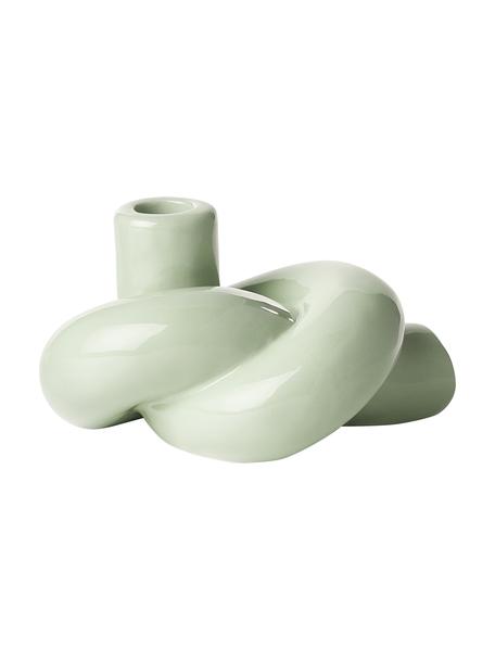 Bougeoir Nodo, Grès cérame, Vert, brillant, larg. 16 x haut. 9 cm