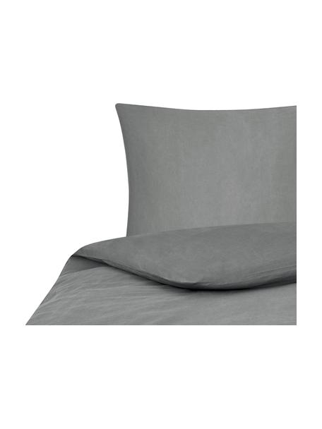 Bavlněné povlečení s efektem soft-washed Arlene, Tmavě šedá, 135 x 200 cm + 1 polštář 80 x 80 cm
