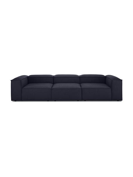 Sofa modułowa Lennon (4-osobowa), Tapicerka: 100% poliester Dzięki tka, Stelaż: lite drewno sosnowe, cert, Nogi: tworzywo sztuczne, Ciemnoniebieska tkanina, S 327 x G 119 cm