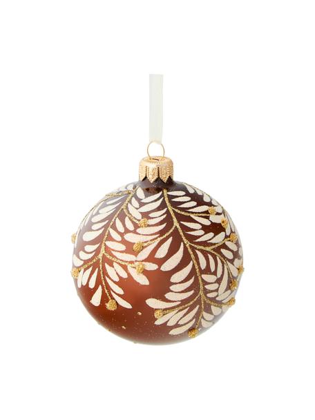 Boules de Noël soufflées bouche Leaf Ø 8 cm, 6 pièces, Verre, Brun, couleur dorée, Ø 8 cm